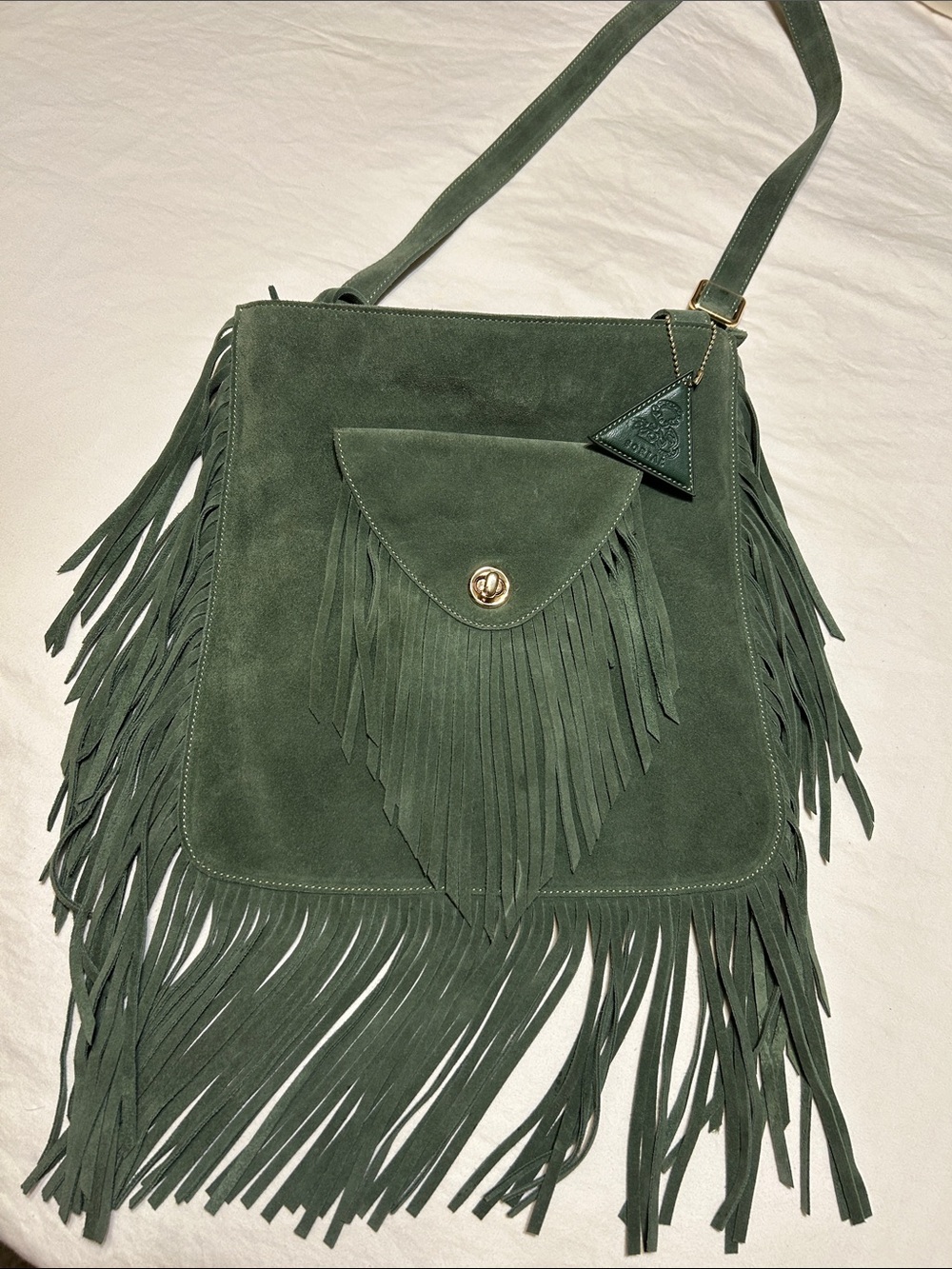Sorial Olive Green Suede Fringe Shoulder Bag